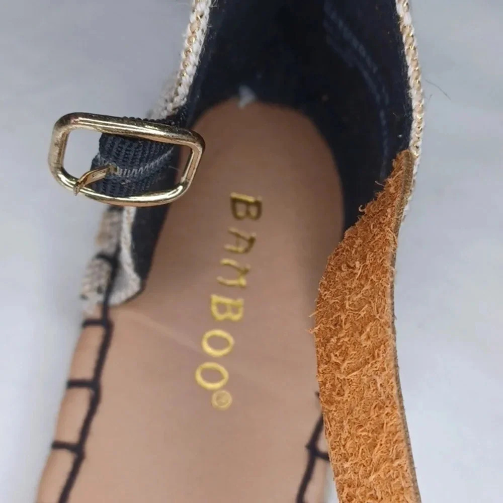 Bamboo black rattan espadrille boho casual chic sandals - Picture 5 of 7